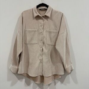Zara Women's Ivory Corduroy Oversized Jacket Shirt Shacket Sz M